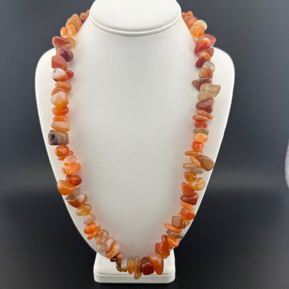 Carnelian‎ Chunky Beaded Necklace Polished Semiprecious Gemstone Orange Gradient - Picture 1 of 8